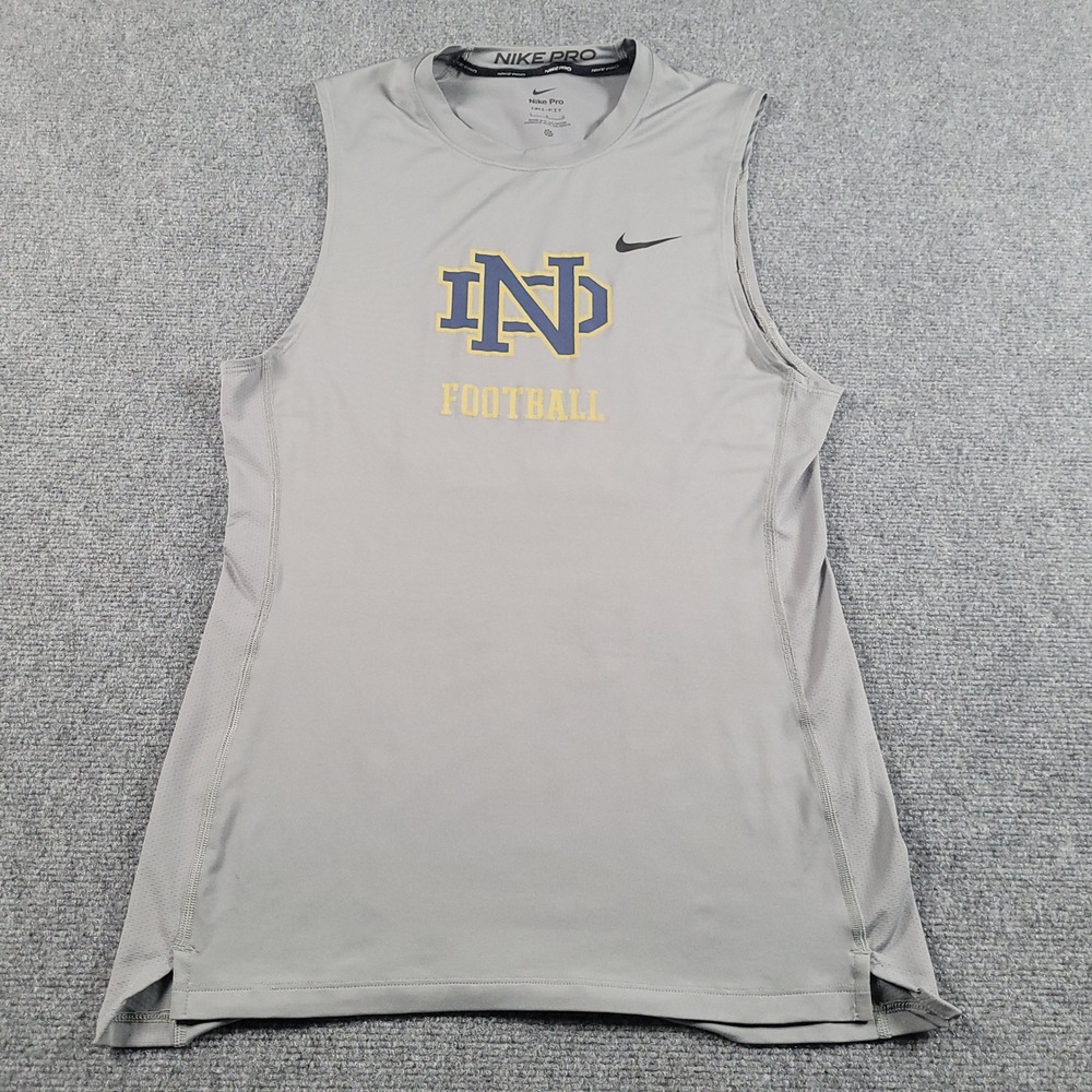 Notre Dame Football Muscle Shirt Nike Pro Dri-FIT DH4796-073 Gray